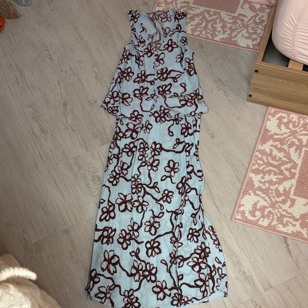 Madewell floral shirt and midi skirt set